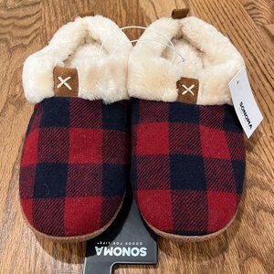 Sonoma Womens Slippers Red/Navy Buffalo Check